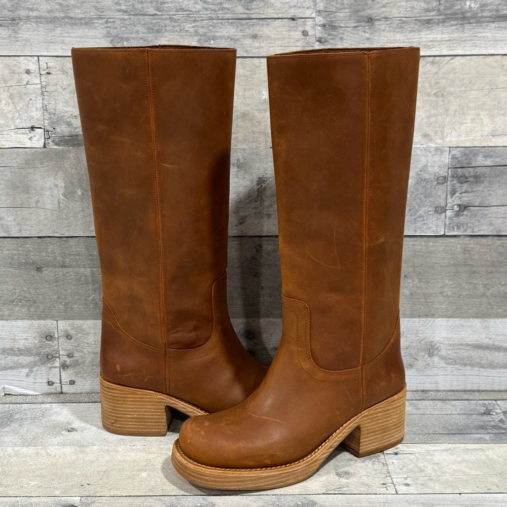 JEFFREY CAMPBELL REFLECT-TN Knee-high stacked-heeled boot - Tan Natural - Sz - 8
